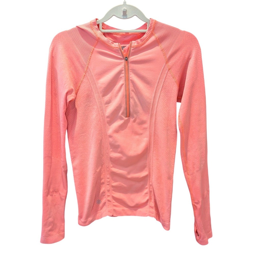 Athleta Momentum  Pullover Quarter Zip Workout Top Long Sleeve Coral Pink Sz S
